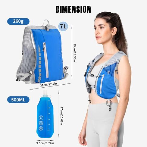 NONSAR Running Vest Backpack 7L, Running Vest for Men Women, Lightweight Pack with 500ml Soft Flask, Adjustable Chest Straps and Reflective Running Hydration Vest for Running Hiking Cycling Camping in Saudi Arabia