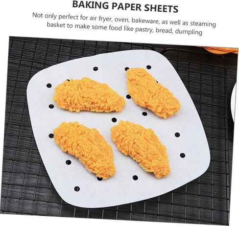 ABOOFAN Air Fryer Baking Paper Liners 100 Sheets Non-Stick Parchment Paper for Air Fryer Food-Grade Grease Resistant Sheets Suitable for Roasting Frying and Baking in Saudi Arabia