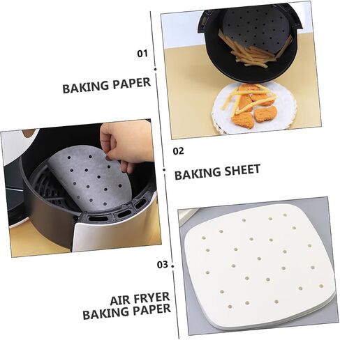 ABOOFAN Air Fryer Baking Paper Liners 100 Sheets Non-Stick Parchment Paper for Air Fryer Food-Grade Grease Resistant Sheets Suitable for Roasting Frying and Baking in Saudi Arabia