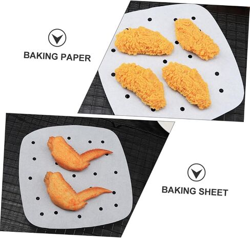 ABOOFAN Air Fryer Baking Paper Liners 100 Sheets Non-Stick Parchment Paper for Air Fryer Food-Grade Grease Resistant Sheets Suitable for Roasting Frying and Baking in Saudi Arabia