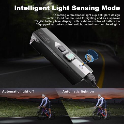 KunHe(1 Pack&2Packs) 300 Lumens 1600 Amh Bike Light Set Rechargeable Front & Rear Bicycle Lights with Auto Dimming IPX4 Waterproof 5 Modes for Night Cycling in Saudi Arabia