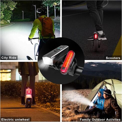 KunHe(1 Pack&2Packs) 300 Lumens 1600 Amh Bike Light Set Rechargeable Front & Rear Bicycle Lights with Auto Dimming IPX4 Waterproof 5 Modes for Night Cycling in Saudi Arabia