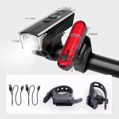 KunHe(1 Pack&2Packs) 300 Lumens 1600 Amh Bike Light Set Rechargeable Front & Rear Bicycle Lights with Auto Dimming IPX4 Waterproof 5 Modes for Night Cycling in Saudi Arabia