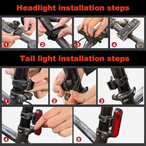 KunHe(1 Pack&2Packs) 300 Lumens 1600 Amh Bike Light Set Rechargeable Front & Rear Bicycle Lights with Auto Dimming IPX4 Waterproof 5 Modes for Night Cycling in Saudi Arabia