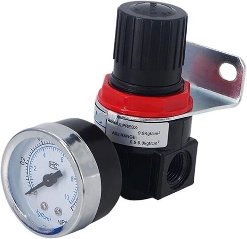 AR2000 G1/4 منظم ضغط الهواء المصغرة قابلة للتعديل صمام تقليل الضغط الهوائي مع مقياس الضغط المناسب لضاغط AR1500 BR3000 BR4000 10BAR (AR2000) in Kuwait