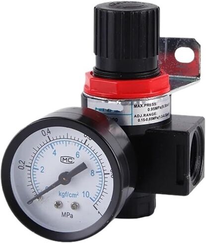 AR2000 G1/4 منظم ضغط الهواء المصغرة قابلة للتعديل صمام تقليل الضغط الهوائي مع مقياس الضغط المناسب لضاغط AR1500 BR3000 BR4000 10BAR (AR2000) in Kuwait