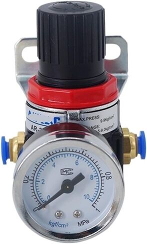 AR2000 G1/4 منظم ضغط الهواء المصغرة قابلة للتعديل صمام تقليل الضغط الهوائي مع مقياس الضغط المناسب لضاغط AR1500 BR3000 BR4000 10BAR (AR2000) in Kuwait