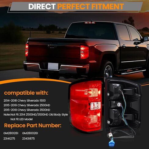 مجموعة أضواء الذيل متوافقة مع Chevy Silverado 2007-2013 1500 2500HD 3500HD BRAKE BAKE BRAKE SET SET DRIVER و RIAND RASEDER ، مع لمبات وتسخير in Kuwait