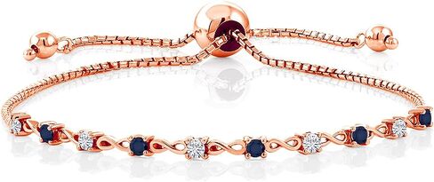 Gem Stone King 0.75 Ct Red Rhodolite Garnet Blue Sapphire 18K Rose Gold Plated Silver Bracelet For Women in Kuwait