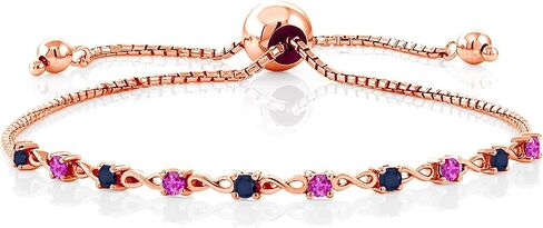 Gem Stone King 0.75 Ct Red Rhodolite Garnet Blue Sapphire 18K Rose Gold Plated Silver Bracelet For Women in Kuwait