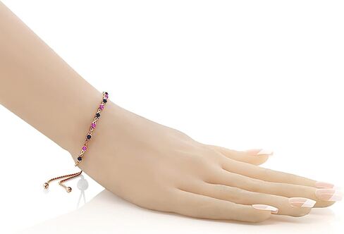 Gem Stone King 0.75 Ct Red Rhodolite Garnet Blue Sapphire 18K Rose Gold Plated Silver Bracelet For Women in Kuwait