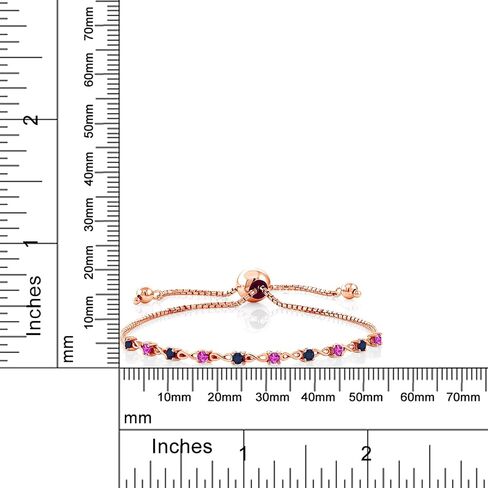 Gem Stone King 0.75 Ct Red Rhodolite Garnet Blue Sapphire 18K Rose Gold Plated Silver Bracelet For Women in Kuwait