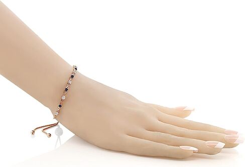 Gem Stone King 0.75 Ct Red Rhodolite Garnet Blue Sapphire 18K Rose Gold Plated Silver Bracelet For Women in Kuwait