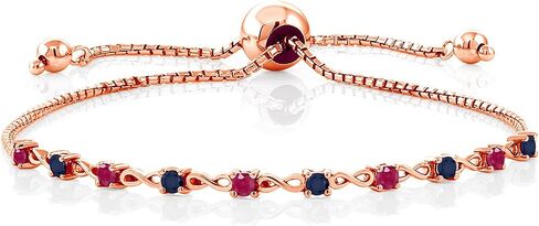Gem Stone King 0.75 Ct Red Rhodolite Garnet Blue Sapphire 18K Rose Gold Plated Silver Bracelet For Women in Kuwait