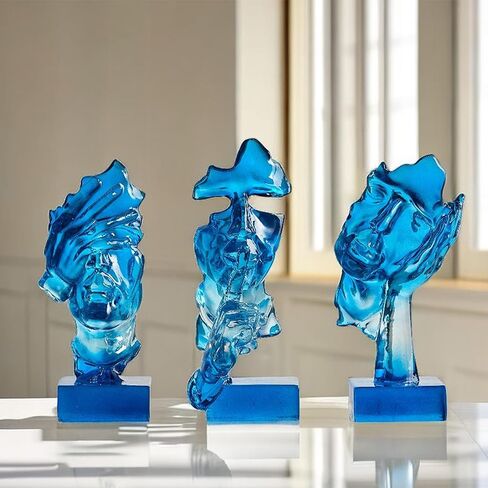 مجموعة تمثال Thinker Xinquan 3pcs: الصمت هو زخرفة فنية تجريدية ذهبية ، نحت الراتنج المنزلي الحديث ، البيانو ، سطح المكتب ، المكتب ، زخرفة الدراسة (Smoke Gray) in Kuwait