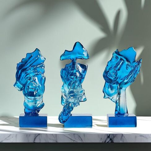 مجموعة تمثال Thinker Xinquan 3pcs: الصمت هو زخرفة فنية تجريدية ذهبية ، نحت الراتنج المنزلي الحديث ، البيانو ، سطح المكتب ، المكتب ، زخرفة الدراسة (Smoke Gray) in Kuwait