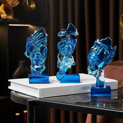 مجموعة تمثال Thinker Xinquan 3pcs: الصمت هو زخرفة فنية تجريدية ذهبية ، نحت الراتنج المنزلي الحديث ، البيانو ، سطح المكتب ، المكتب ، زخرفة الدراسة (Smoke Gray) in Kuwait