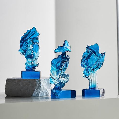 مجموعة تمثال Thinker Xinquan 3pcs: الصمت هو زخرفة فنية تجريدية ذهبية ، نحت الراتنج المنزلي الحديث ، البيانو ، سطح المكتب ، المكتب ، زخرفة الدراسة (Smoke Gray) in Kuwait