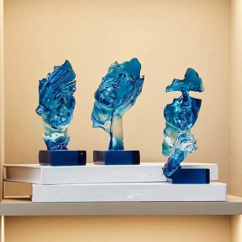 مجموعة تمثال Thinker Xinquan 3pcs: الصمت هو زخرفة فنية تجريدية ذهبية ، نحت الراتنج المنزلي الحديث ، البيانو ، سطح المكتب ، المكتب ، زخرفة الدراسة (Smoke Gray) in Kuwait