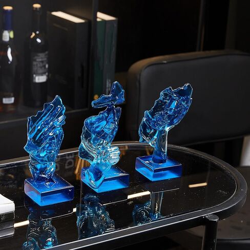 مجموعة تمثال Thinker Xinquan 3pcs: الصمت هو زخرفة فنية تجريدية ذهبية ، نحت الراتنج المنزلي الحديث ، البيانو ، سطح المكتب ، المكتب ، زخرفة الدراسة (Smoke Gray) in Kuwait