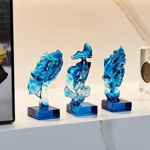 مجموعة تمثال Thinker Xinquan 3pcs: الصمت هو زخرفة فنية تجريدية ذهبية ، نحت الراتنج المنزلي الحديث ، البيانو ، سطح المكتب ، المكتب ، زخرفة الدراسة (Smoke Gray) in Kuwait