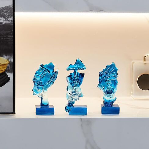 مجموعة تمثال Thinker Xinquan 3pcs: الصمت هو زخرفة فنية تجريدية ذهبية ، نحت الراتنج المنزلي الحديث ، البيانو ، سطح المكتب ، المكتب ، زخرفة الدراسة (Smoke Gray) in Kuwait