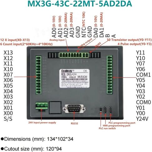 شاشة HMI 4.3/7 "HMI PLC All-in-One MX3G-43C/70C Series Puilting-It Enalog Endors 5AD2DA Support Modbus RTU RS485 و RS232 (MX3G-70C-48MT) in Saudi Arabia