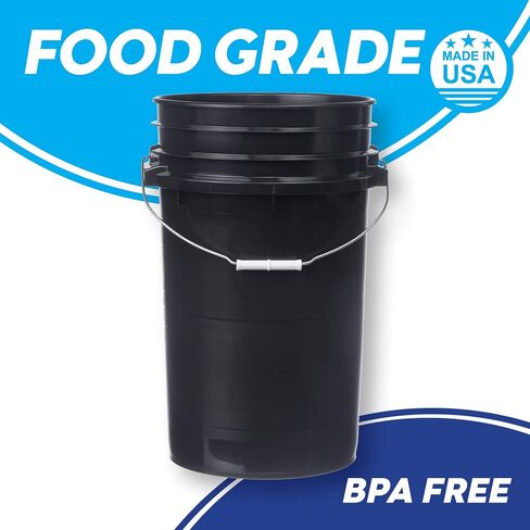Hudson Exchange Premium 7 Gallon Bucket, HDPE (1 Pack - Flat Lid Included, Black) in Saudi Arabia