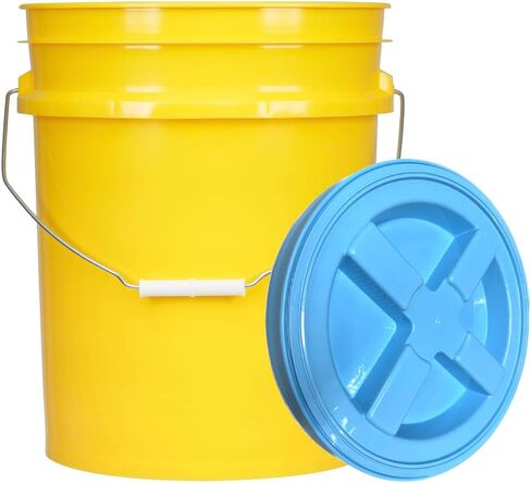 House Naturals 5 Gallon Food Grade Plastic Bucket with Air Tight Screw on Lid Made in USA Container (Yellow Bucket with Aqua Lid) in Saudi Arabia