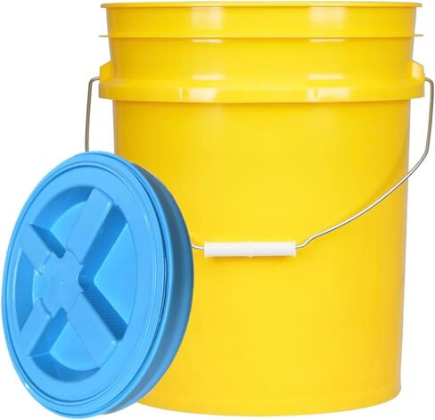 House Naturals 5 Gallon Food Grade Plastic Bucket with Air Tight Screw on Lid Made in USA Container (Yellow Bucket with Aqua Lid) in Saudi Arabia