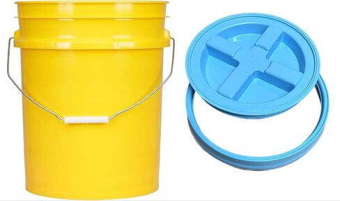 House Naturals 5 Gallon Food Grade Plastic Bucket with Air Tight Screw on Lid Made in USA Container (Yellow Bucket with Aqua Lid) in Saudi Arabia