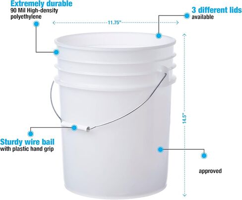 هدسون تبادل 5 جالون (3 عبوات) حاوية دلو دلو مع غطاء ختم غاما ، فائدة درجة BPA HDPE ، طبيعي in Saudi Arabia