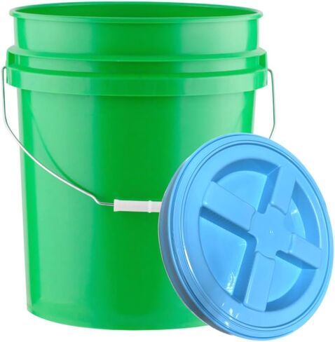 House Naturals 5 Gallon Food Grade Plastic Bucket with Air Tight Screw on Lid Made in USA Container (Yellow Bucket with Aqua Lid) in Kuwait
