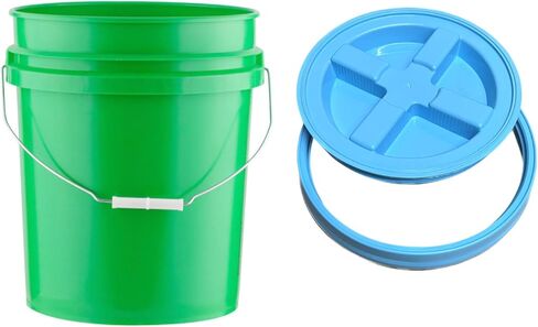 House Naturals 5 Gallon Food Grade Plastic Bucket with Air Tight Screw on Lid Made in USA Container (Yellow Bucket with Aqua Lid) in Kuwait