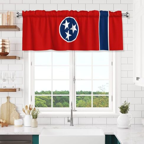 HYTTER Tennessee State Flag Pattern Short Curtains with Valance Rod 54x18in, Light Filtering, Easy Installation for Kitchen, Bathroom, Laundry Room, Studio in Saudi Arabia