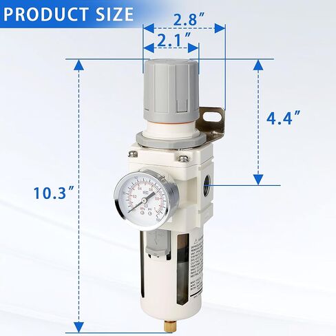 WeiTeng 1/2" NPT Compressed Air Filter Regulator Combo, 5 Micron Brass Filter, Semi-Auto Drain, Polycarbonate Bowl ，0-150 PSI Gauge,for Industrial Pneumatic Systems & Air Compressors in Kuwait