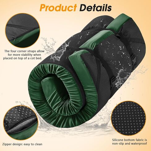 Cymula Camping Cot Mattress 2in memory foam foam pad ، soft dark dark dare non slip themping topper مع الاحتفاظ بالبالغين ، وسادة لفائف محمولة للسفر (البني الداكن 75 "x30") in Kuwait