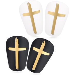 2 Pairs Mini Soccer Shin Guards, 3.15x1.97in Cross Small Protective Shinpads Football Shin Pads Equipment Accessories for Teenagers Kids Children Adults Boys Girls (Black & White) in Kuwait