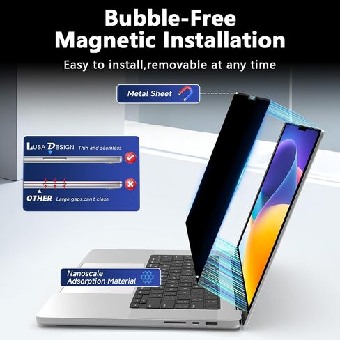 Magnetic Laptop Privacy Screen for Microsoft Surface Laptop 7th Gen 15 inch, Removable Anti Blue Light Glare Screen Protector Filter for Eyes, Anti Spy and Easy Install Sheild for Mictosoft Computer in Saudi Arabia