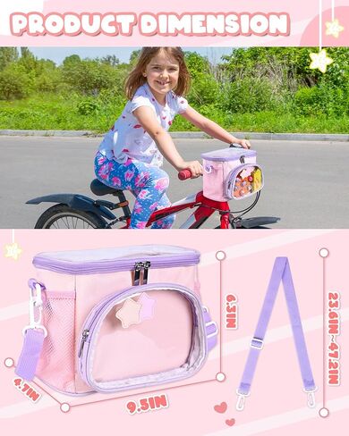 Kids Bike Basket, Front Handlebar Bag for Kids Girls Bikes, Waterproof Small Bike Basket with Zipper for Toddler Scooter Tricycle Bicycle in Saudi Arabia
