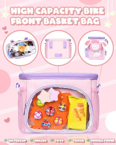 Kids Bike Basket, Front Handlebar Bag for Kids Girls Bikes, Waterproof Small Bike Basket with Zipper for Toddler Scooter Tricycle Bicycle in Saudi Arabia