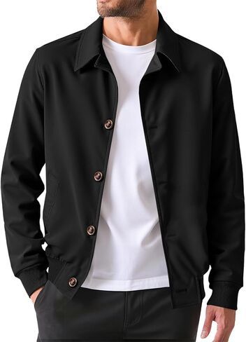 Runcati Mens Lightweight Jackets Button Down Casual Windbreaker Vintage Fall Bomber Jacket with Pockets in Saudi Arabia