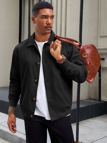 Runcati Mens Lightweight Jackets Button Down Casual Windbreaker Vintage Fall Bomber Jacket with Pockets in Saudi Arabia