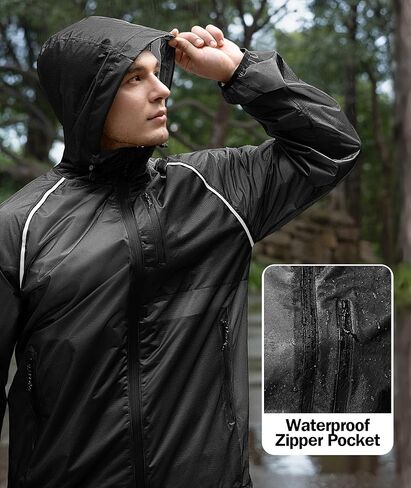 SWISSWELL Mens Cycling Rain Jacket Waterproof Lightweight Windbreaker Jackets for Men Raincoat with Hood in Saudi Arabia
