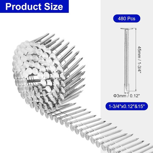 uxcell 480 Count Siding Nails 1-3/4"x0.12" 15-Degree 304 Stainless Steel Ring Shank Full Round Head Collated Wire Coil for Lath and Sheathing Materials in Saudi Arabia