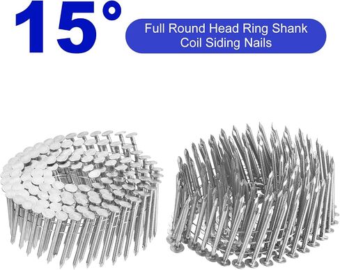 uxcell 480 Count Siding Nails 1-3/4"x0.12" 15-Degree 304 Stainless Steel Ring Shank Full Round Head Collated Wire Coil for Lath and Sheathing Materials in Saudi Arabia