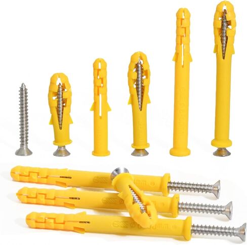 Drywall Anchors Kit 60 pcs 304 Stainless Steel Philips Flat Head Screws and 60 pcs Plastic Anchors for Concrete, Drywall, Brick, and Heavy Hanging Mounting, 3 Size M6 x 30mm/ 40mm/ 60mm in Kuwait
