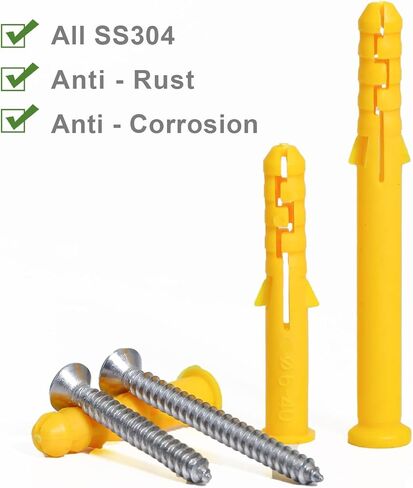 Drywall Anchors Kit 60 pcs 304 Stainless Steel Philips Flat Head Screws and 60 pcs Plastic Anchors for Concrete, Drywall, Brick, and Heavy Hanging Mounting, 3 Size M6 x 30mm/ 40mm/ 60mm in Kuwait