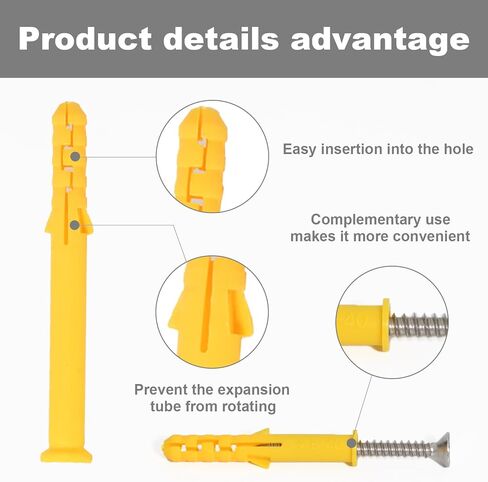 Drywall Anchors Kit 60 pcs 304 Stainless Steel Philips Flat Head Screws and 60 pcs Plastic Anchors for Concrete, Drywall, Brick, and Heavy Hanging Mounting, 3 Size M6 x 30mm/ 40mm/ 60mm in Kuwait