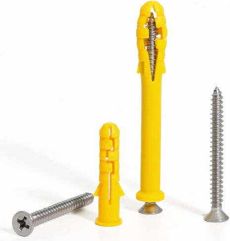 Drywall Anchors Kit 60 pcs 304 Stainless Steel Philips Flat Head Screws and 60 pcs Plastic Anchors for Concrete, Drywall, Brick, and Heavy Hanging Mounting, 3 Size M6 x 30mm/ 40mm/ 60mm in Kuwait